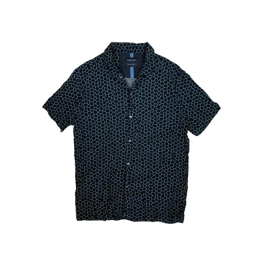 Denim‎ Flower Ricky Singh Geometric Button Up Shirt Large Black Green